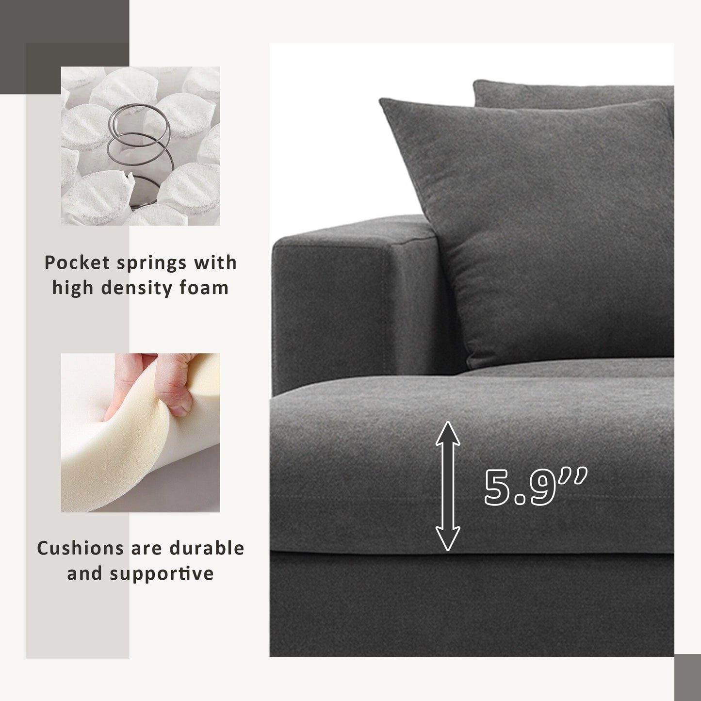 Sectional Sofa,L-Shaped Couch Set With 2 Free Pillows,4-Seat Polyester Fabric Couch Set With Convertible Ottoman