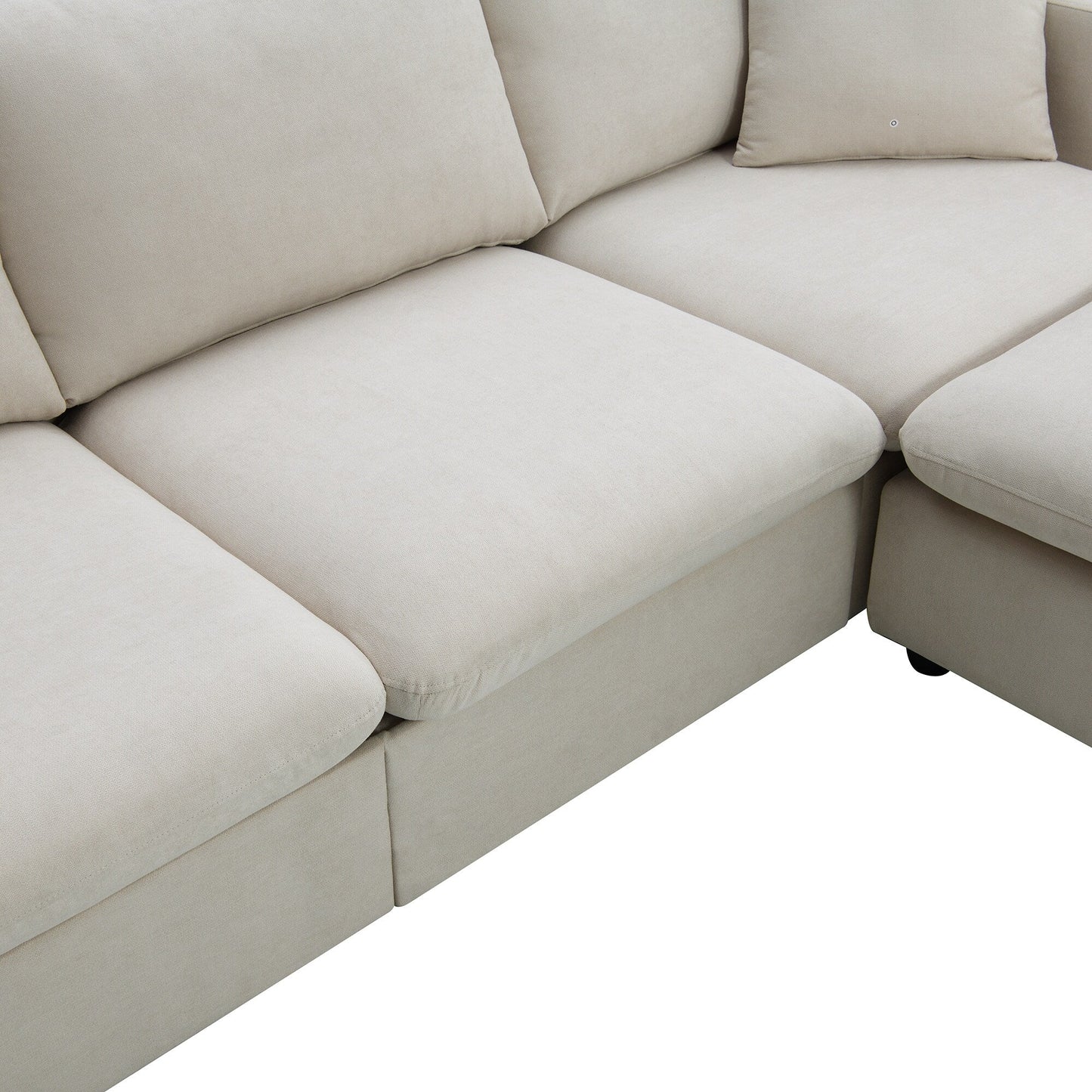 Sectional Sofa,L-Shaped Couch Set With 2 Free Pillows,4-Seat Polyester Fabric Couch Set With Convertible Ottoman