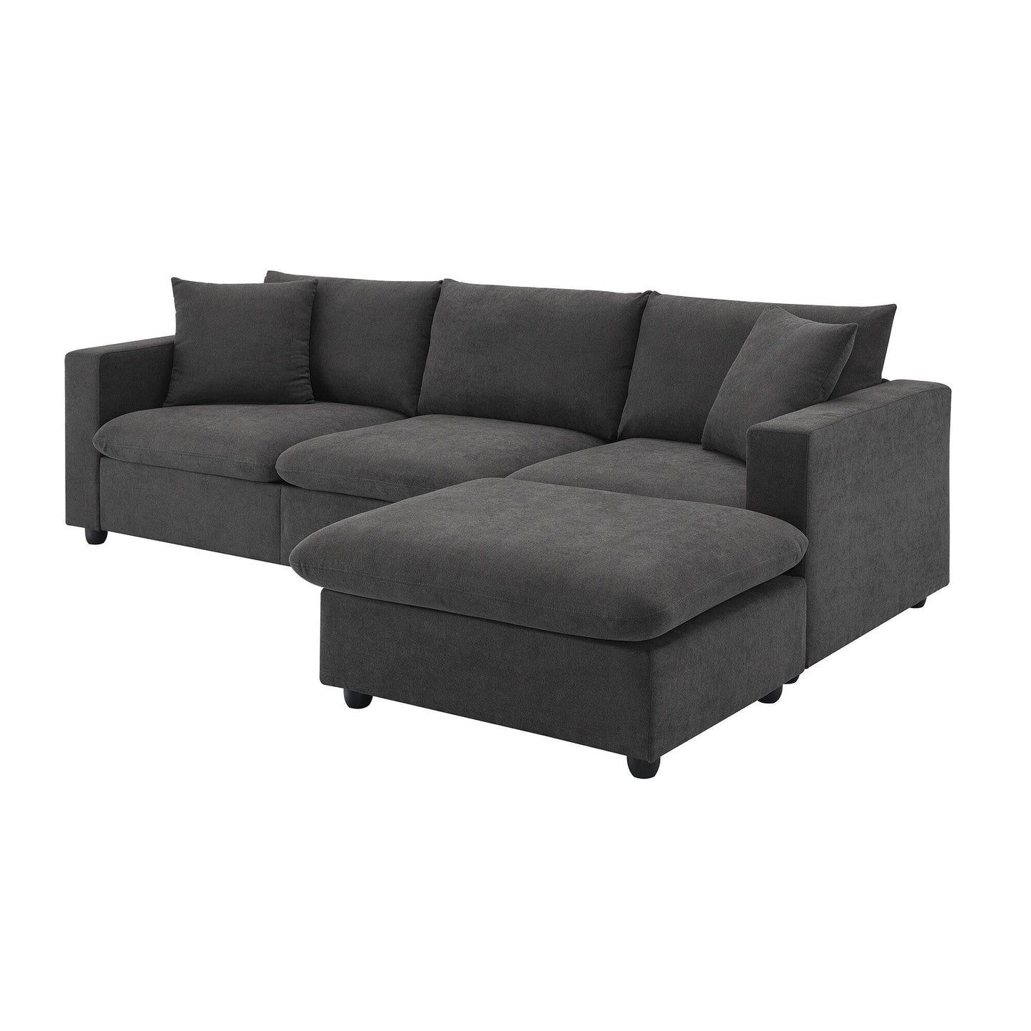 Sectional Sofa,L-Shaped Couch Set With 2 Free Pillows,4-Seat Polyester Fabric Couch Set With Convertible Ottoman