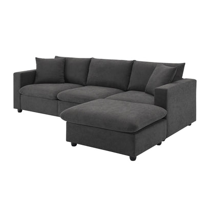 Sectional Sofa,L-Shaped Couch Set With 2 Free Pillows,4-Seat Polyester Fabric Couch Set With Convertible Ottoman