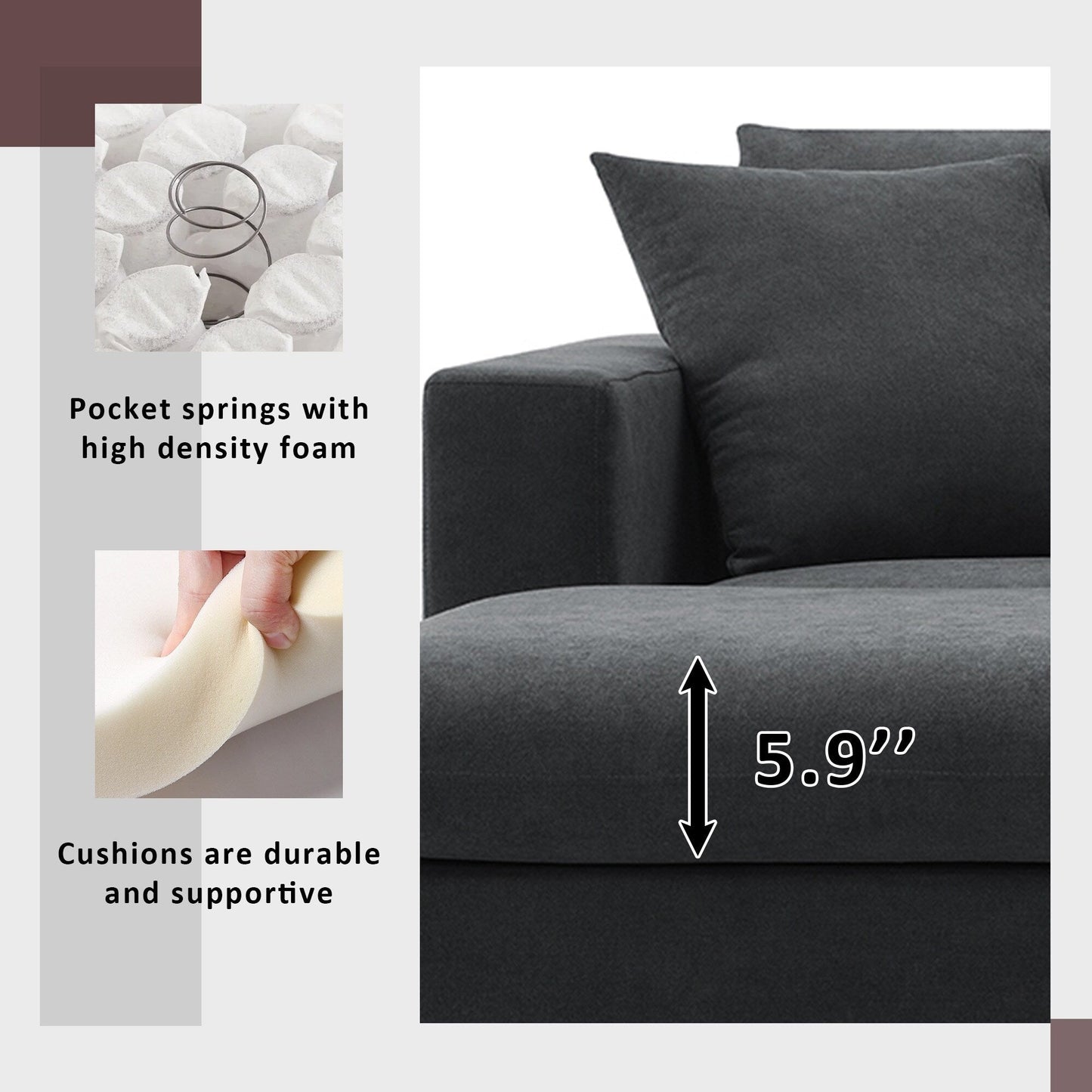 Sectional Sofa,L-Shaped Couch Set With 2 Free Pillows,4-Seat Polyester Fabric Couch Set With Convertible Ottoman