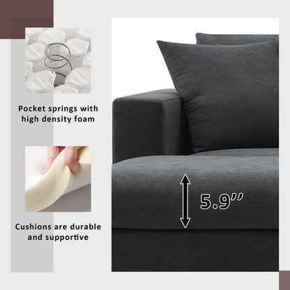 Sectional Sofa,L-Shaped Couch Set With 2 Free Pillows,4-Seat Polyester Fabric Couch Set With Convertible Ottoman