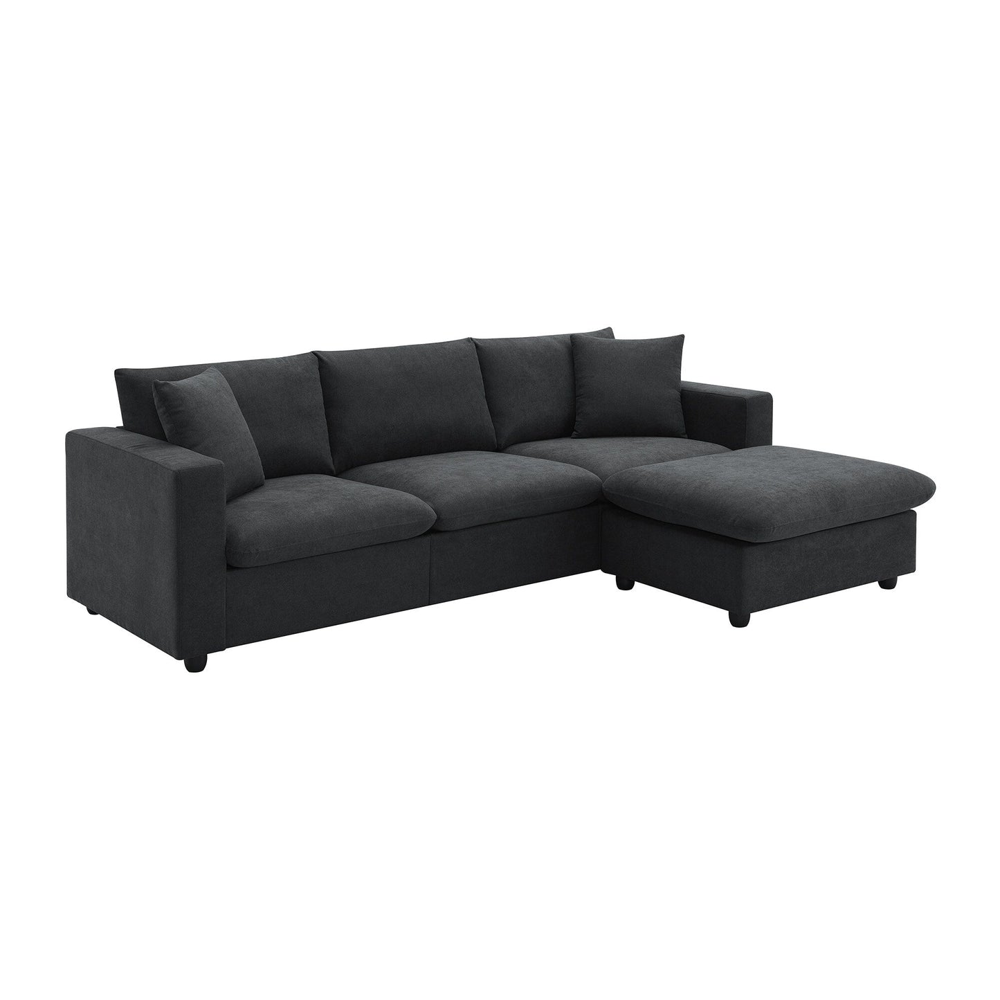 Sectional Sofa,L-Shaped Couch Set With 2 Free Pillows,4-Seat Polyester Fabric Couch Set With Convertible Ottoman
