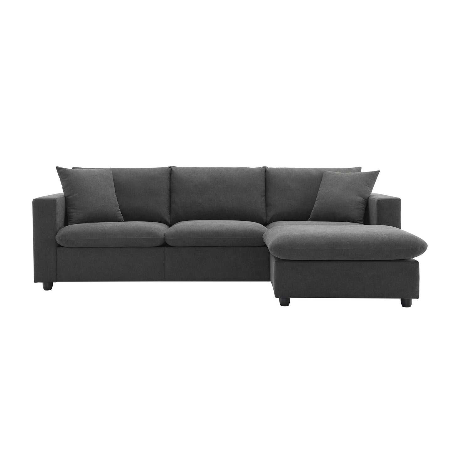 Sectional Sofa,L-Shaped Couch Set With 2 Free Pillows,4-Seat Polyester Fabric Couch Set With Convertible Ottoman