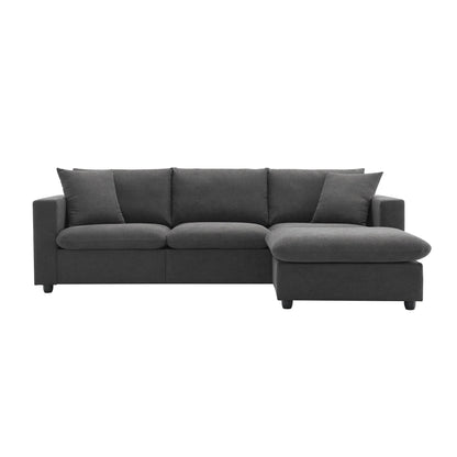 Sectional Sofa,L-Shaped Couch Set With 2 Free Pillows,4-Seat Polyester Fabric Couch Set With Convertible Ottoman