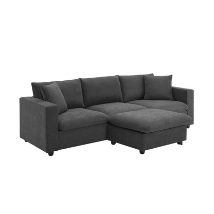 Sectional Sofa,L-Shaped Couch Set With 2 Free Pillows,4-Seat Polyester Fabric Couch Set With Convertible Ottoman