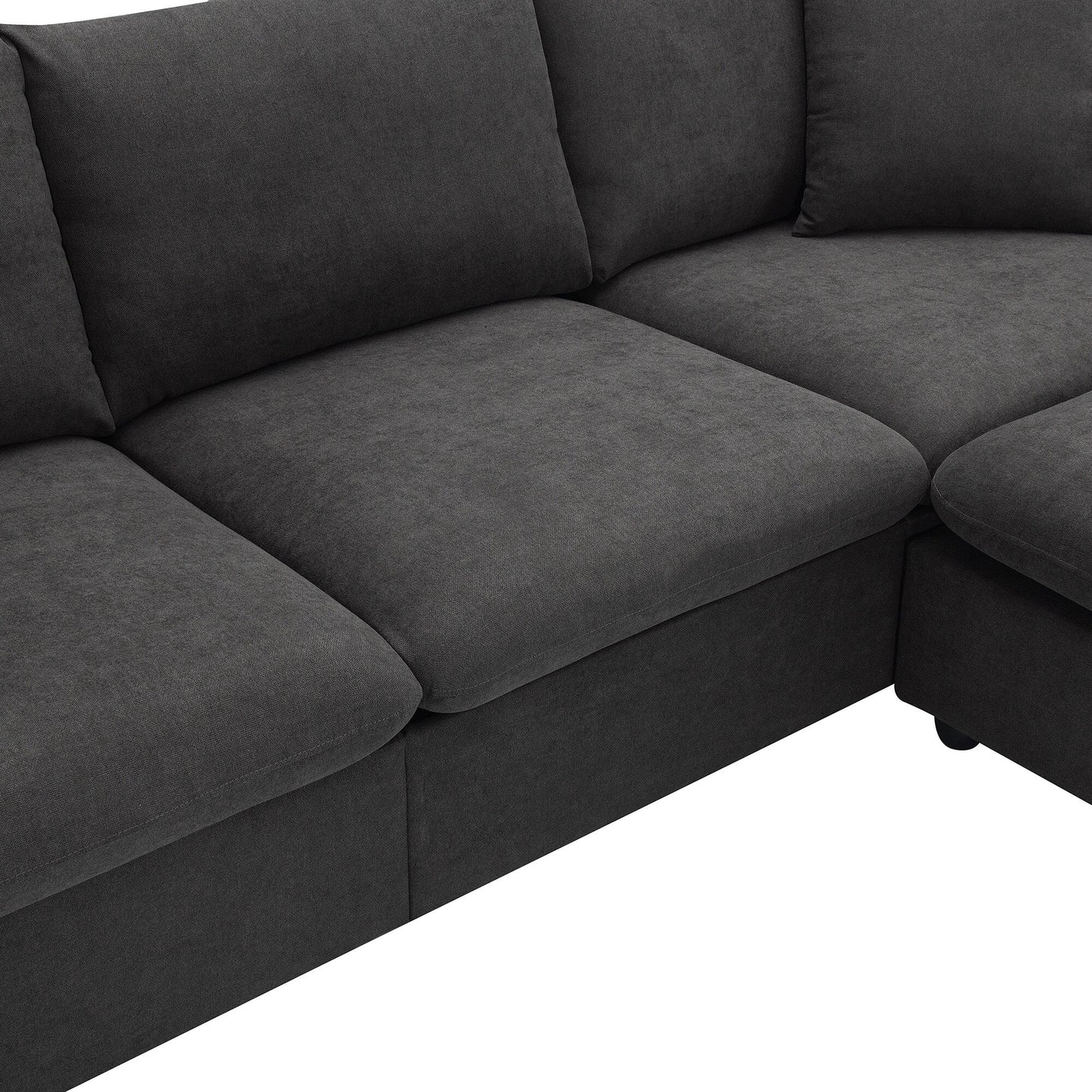Sectional Sofa,L-Shaped Couch Set With 2 Free Pillows,4-Seat Polyester Fabric Couch Set With Convertible Ottoman