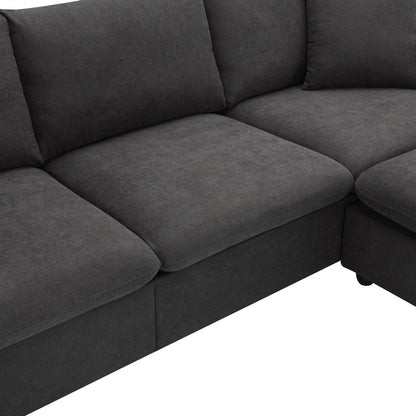 Sectional Sofa,L-Shaped Couch Set With 2 Free Pillows,4-Seat Polyester Fabric Couch Set With Convertible Ottoman