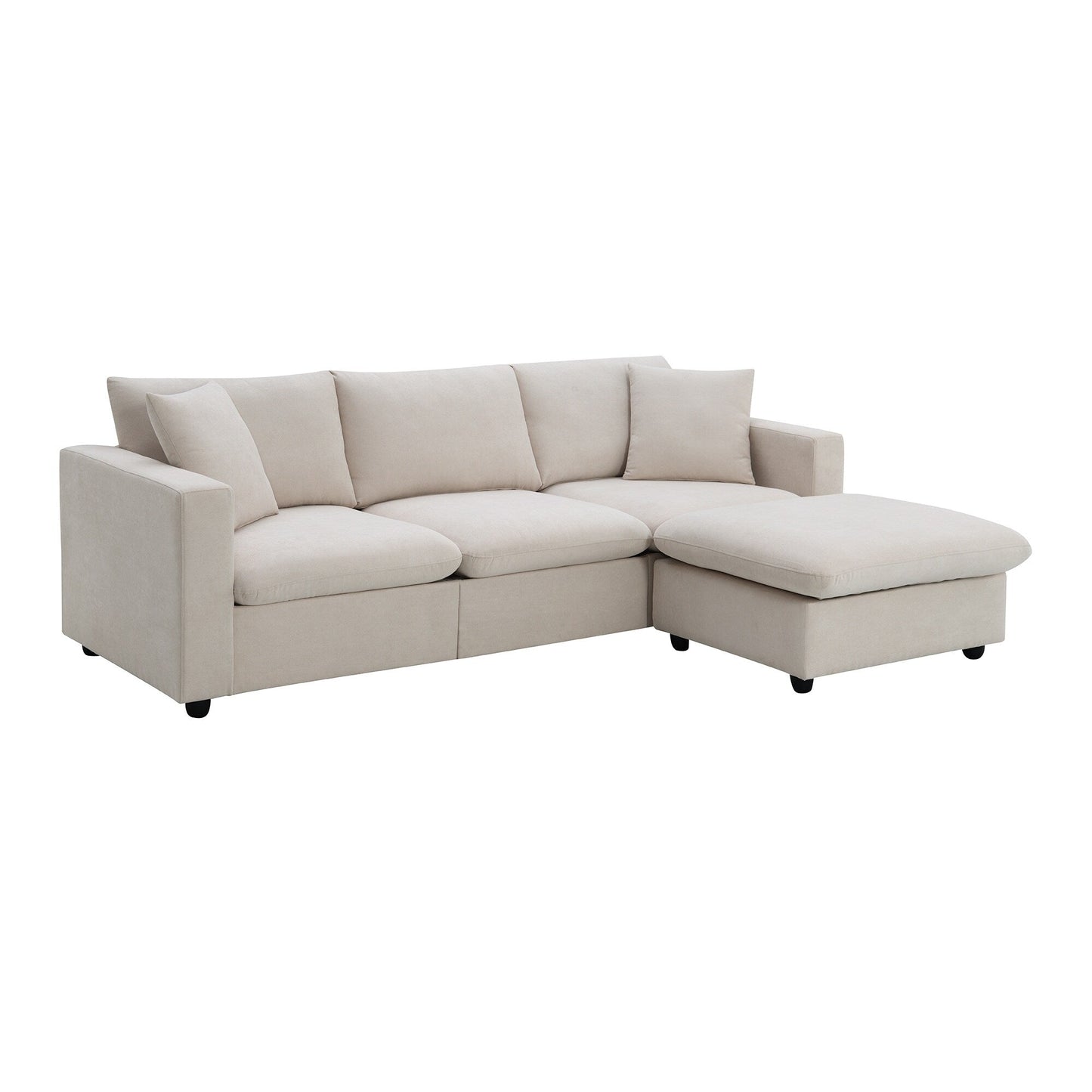 Sectional Sofa,L-Shaped Couch Set With 2 Free Pillows,4-Seat Polyester Fabric Couch Set With Convertible Ottoman