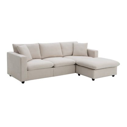 Sectional Sofa,L-Shaped Couch Set With 2 Free Pillows,4-Seat Polyester Fabric Couch Set With Convertible Ottoman