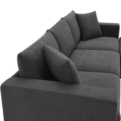 Sectional Sofa,L-Shaped Couch Set With 2 Free Pillows,4-Seat Polyester Fabric Couch Set With Convertible Ottoman
