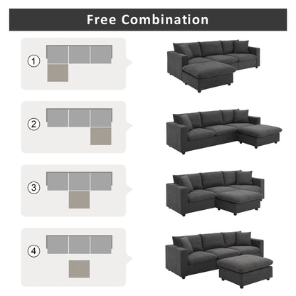 Sectional Sofa,L-Shaped Couch Set With 2 Free Pillows,4-Seat Polyester Fabric Couch Set With Convertible Ottoman