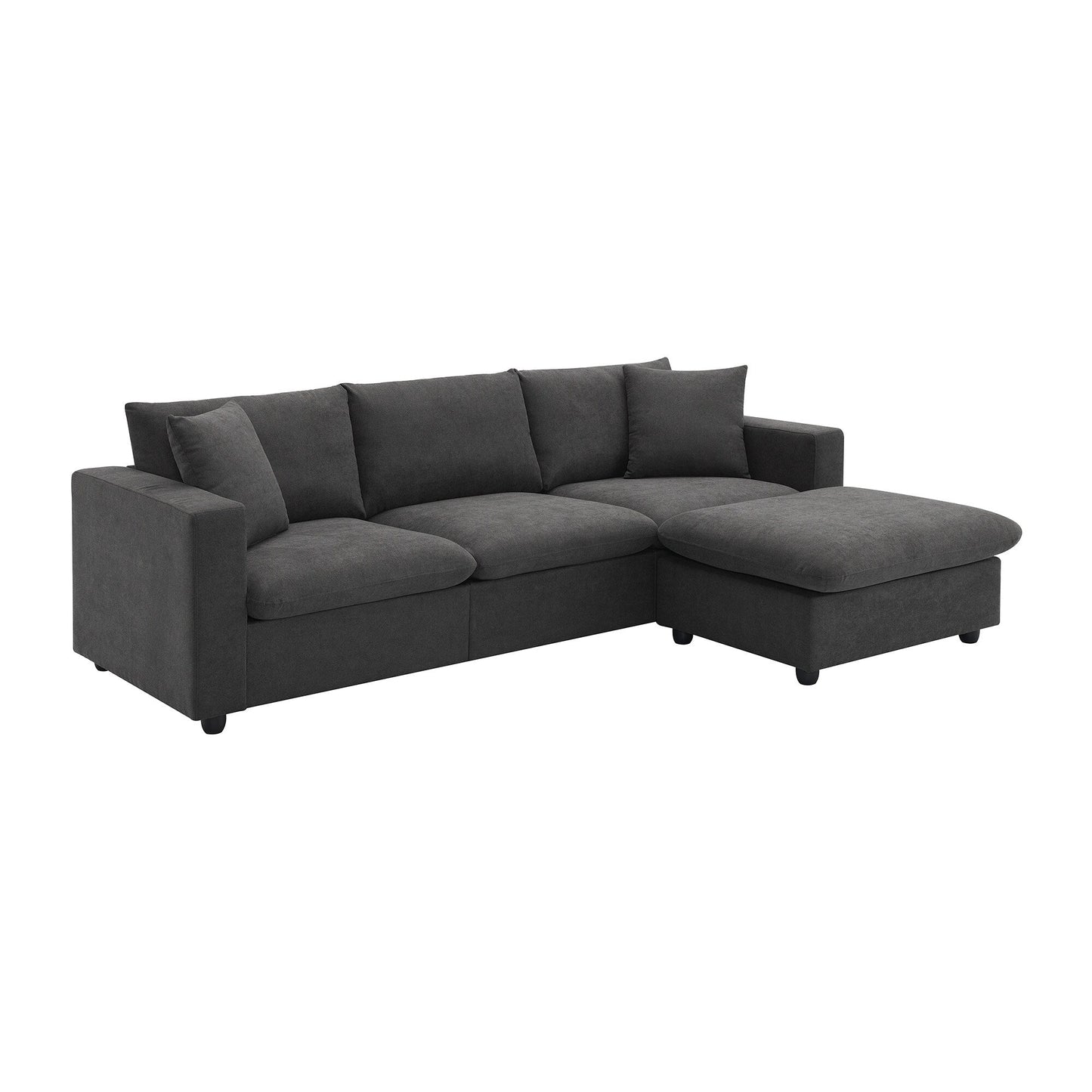 Sectional Sofa,L-Shaped Couch Set With 2 Free Pillows,4-Seat Polyester Fabric Couch Set With Convertible Ottoman
