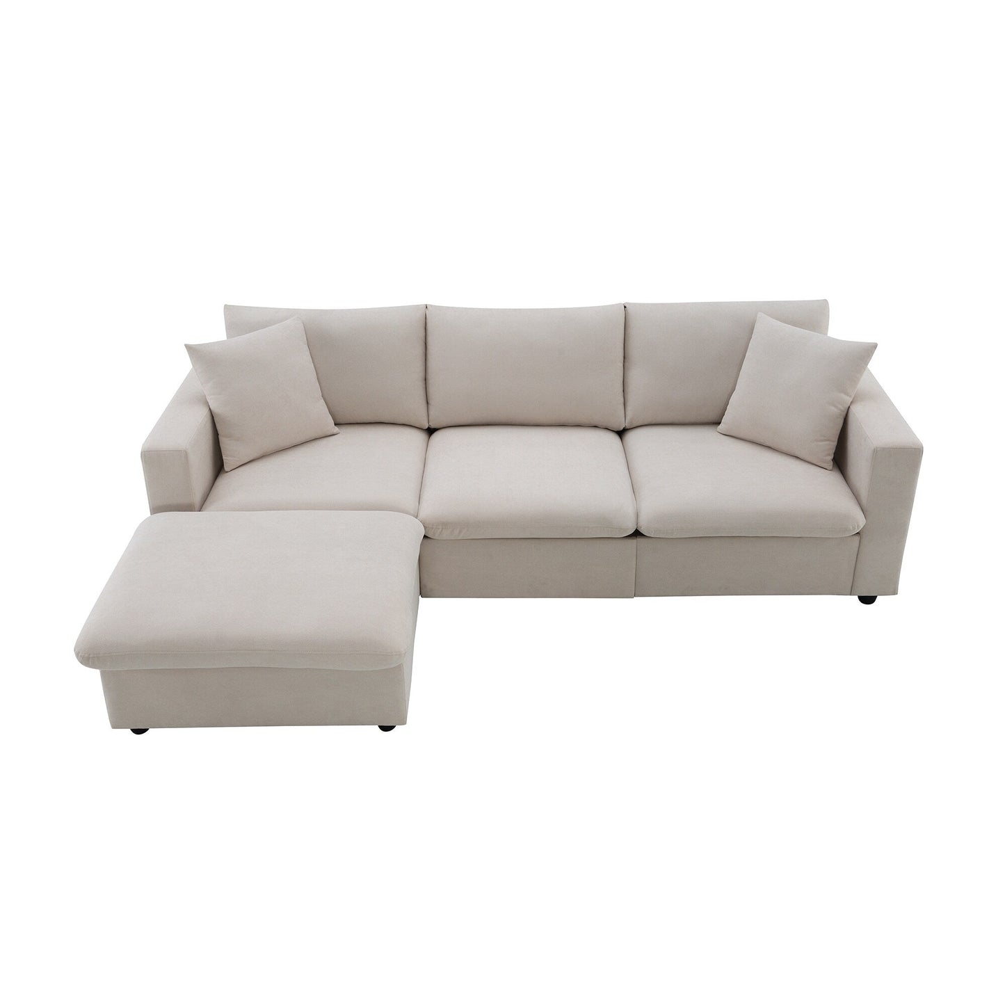 Sectional Sofa,L-Shaped Couch Set With 2 Free Pillows,4-Seat Polyester Fabric Couch Set With Convertible Ottoman