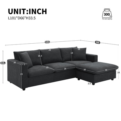 Sectional Sofa,L-Shaped Couch Set With 2 Free Pillows,4-Seat Polyester Fabric Couch Set With Convertible Ottoman