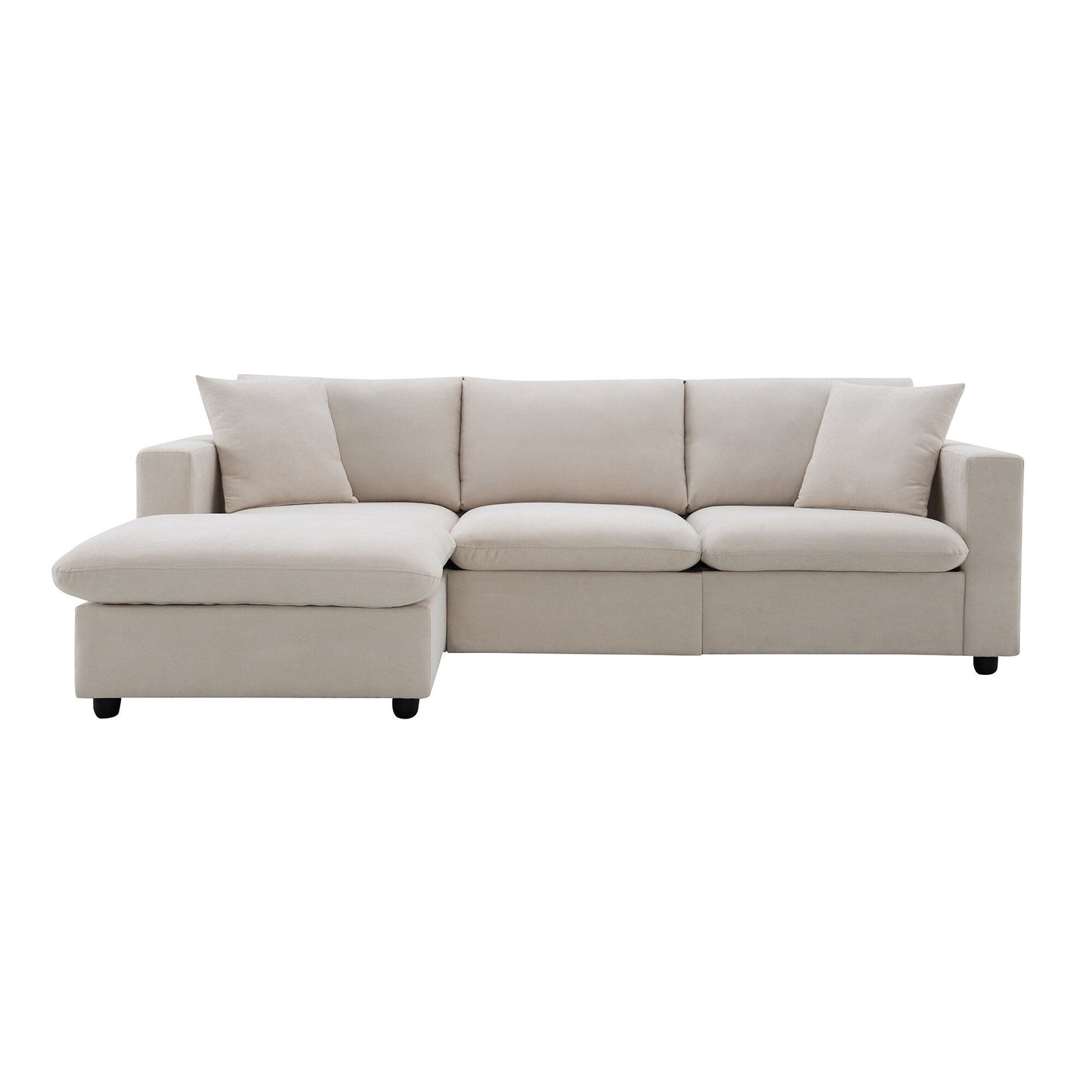 Sectional Sofa,L-Shaped Couch Set With 2 Free Pillows,4-Seat Polyester Fabric Couch Set With Convertible Ottoman