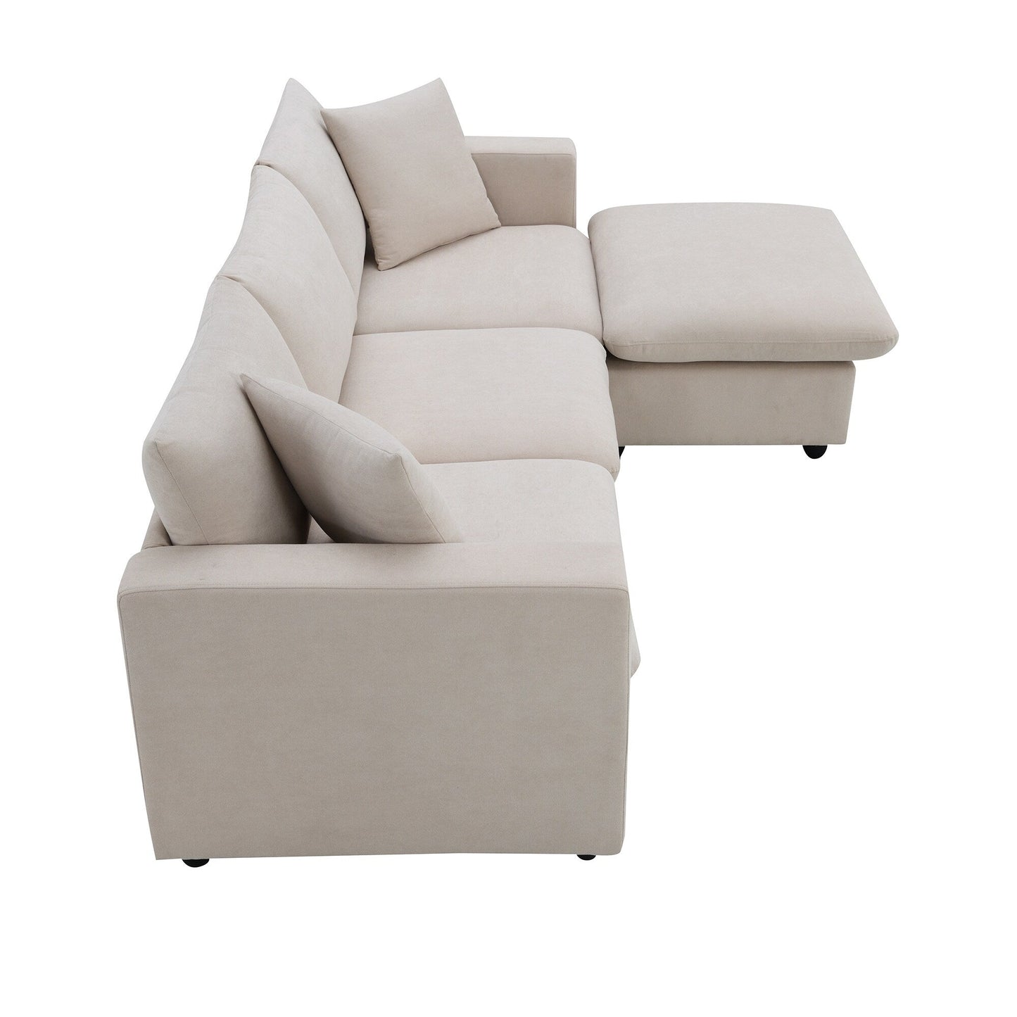 Sectional Sofa,L-Shaped Couch Set With 2 Free Pillows,4-Seat Polyester Fabric Couch Set With Convertible Ottoman