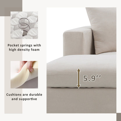Sectional Sofa,L-Shaped Couch Set With 2 Free Pillows,4-Seat Polyester Fabric Couch Set With Convertible Ottoman