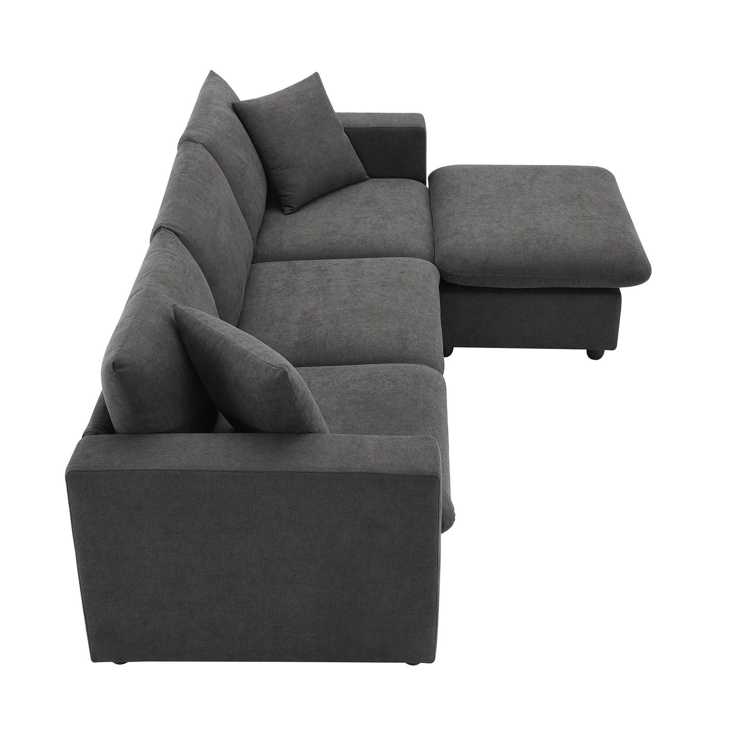Sectional Sofa,L-Shaped Couch Set With 2 Free Pillows,4-Seat Polyester Fabric Couch Set With Convertible Ottoman