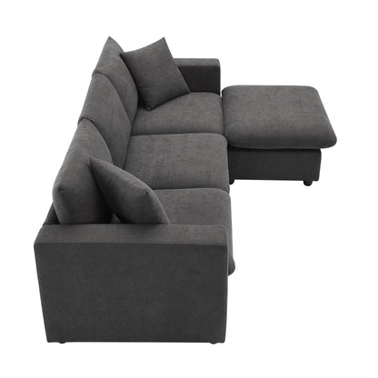 Sectional Sofa,L-Shaped Couch Set With 2 Free Pillows,4-Seat Polyester Fabric Couch Set With Convertible Ottoman