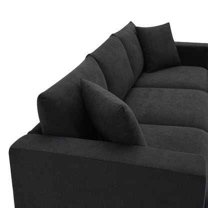 Sectional Sofa,L-Shaped Couch Set With 2 Free Pillows,4-Seat Polyester Fabric Couch Set With Convertible Ottoman