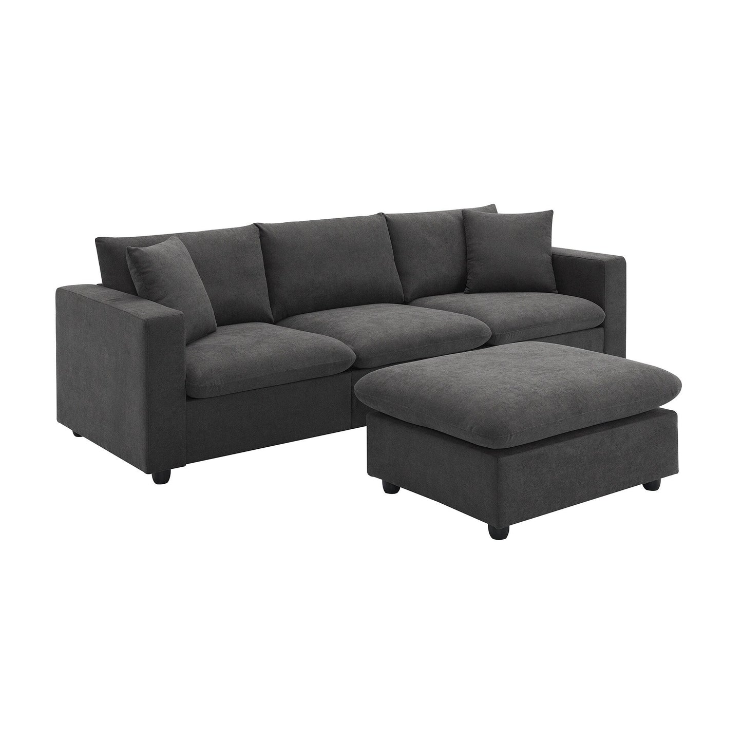 Sectional Sofa,L-Shaped Couch Set With 2 Free Pillows,4-Seat Polyester Fabric Couch Set With Convertible Ottoman