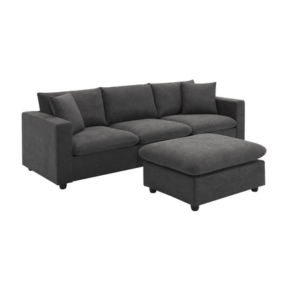 Sectional Sofa,L-Shaped Couch Set With 2 Free Pillows,4-Seat Polyester Fabric Couch Set With Convertible Ottoman