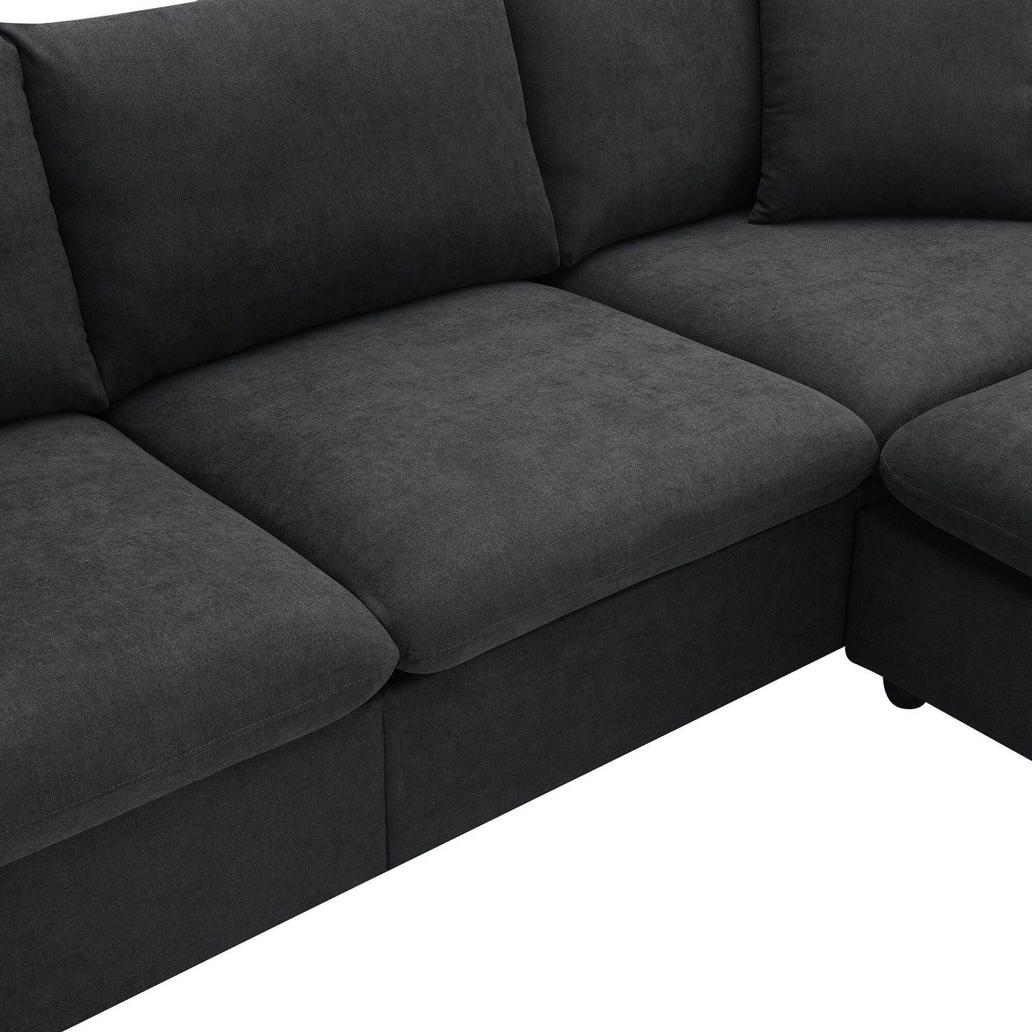 Sectional Sofa,L-Shaped Couch Set With 2 Free Pillows,4-Seat Polyester Fabric Couch Set With Convertible Ottoman