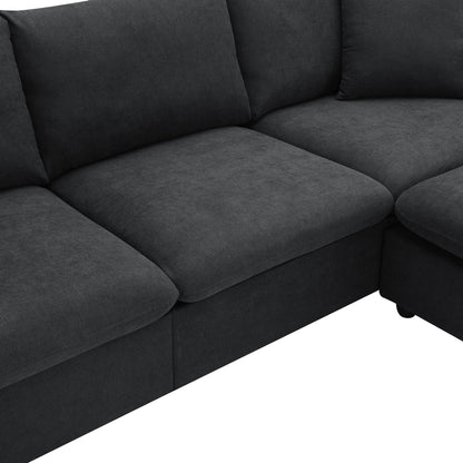 Sectional Sofa,L-Shaped Couch Set With 2 Free Pillows,4-Seat Polyester Fabric Couch Set With Convertible Ottoman
