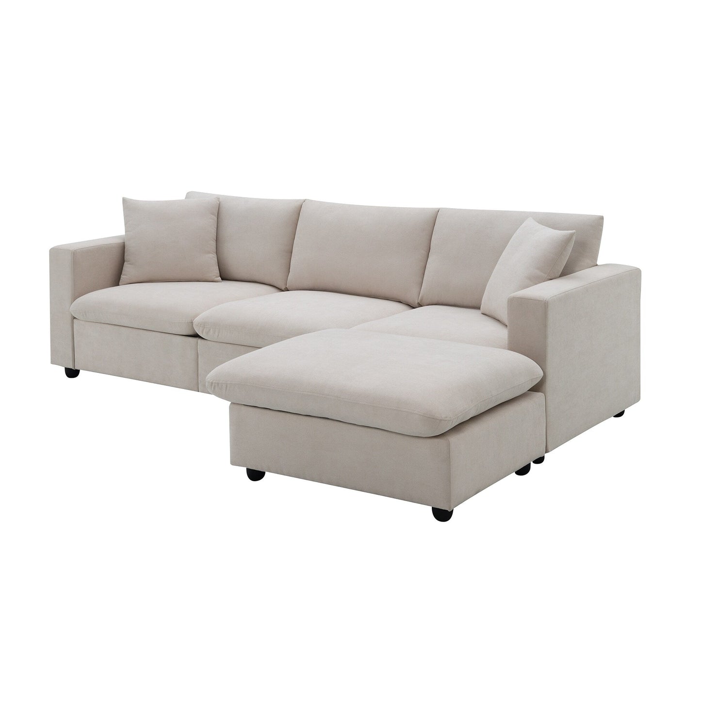 Sectional Sofa,L-Shaped Couch Set With 2 Free Pillows,4-Seat Polyester Fabric Couch Set With Convertible Ottoman