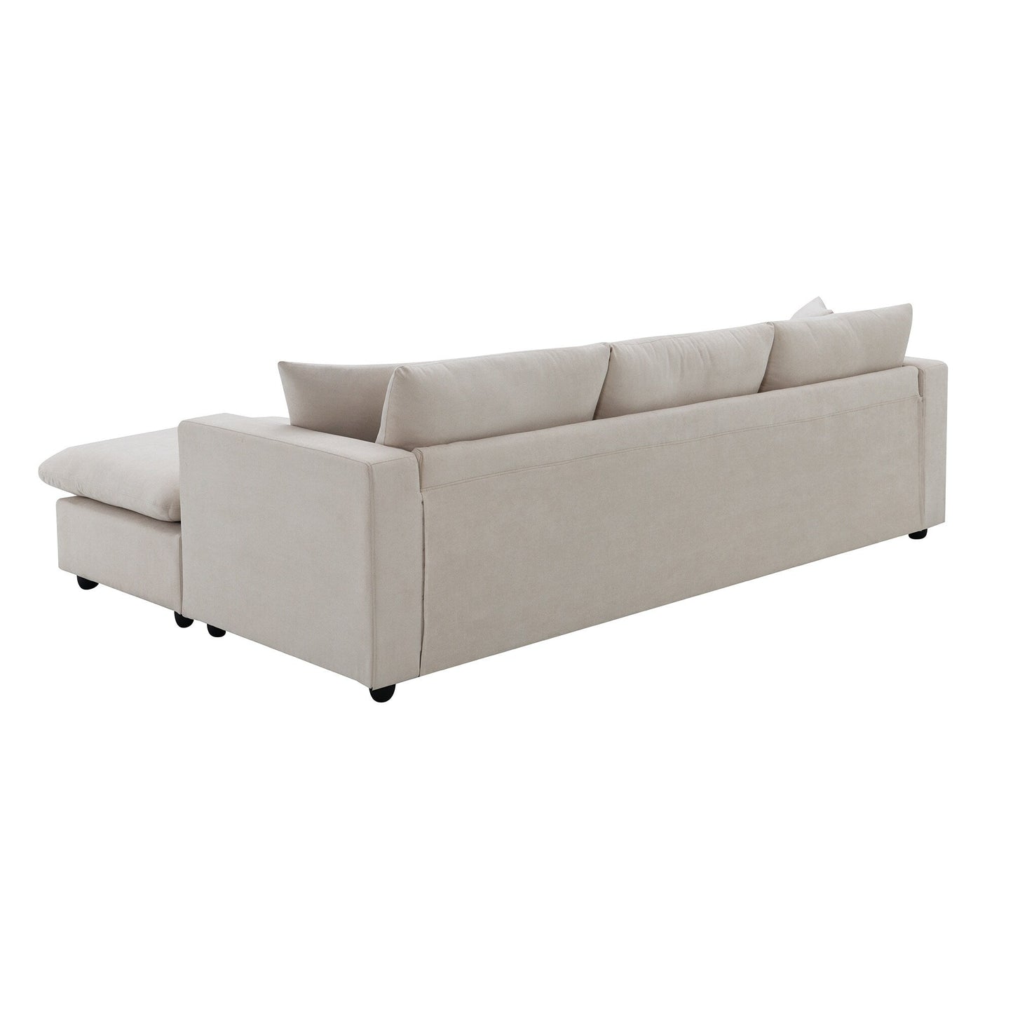 Sectional Sofa,L-Shaped Couch Set With 2 Free Pillows,4-Seat Polyester Fabric Couch Set With Convertible Ottoman