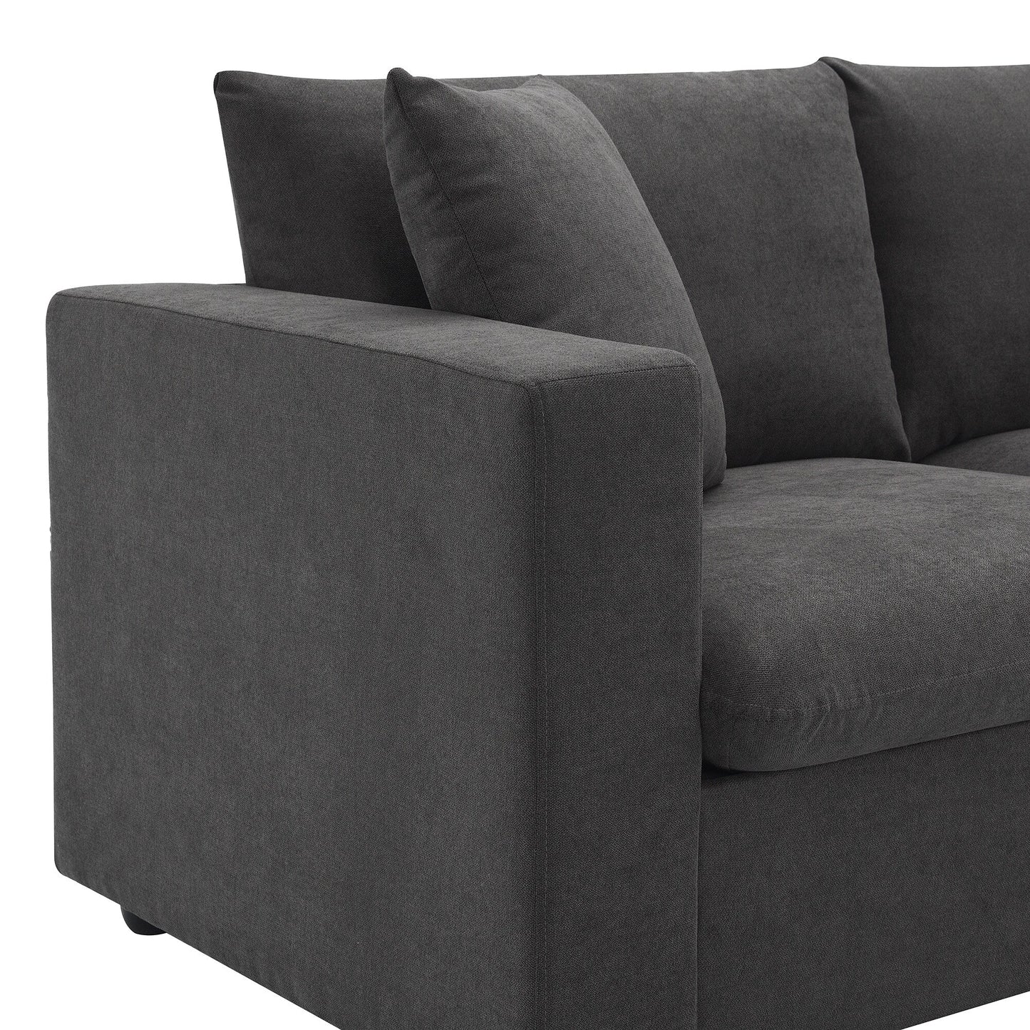 Sectional Sofa,L-Shaped Couch Set With 2 Free Pillows,4-Seat Polyester Fabric Couch Set With Convertible Ottoman