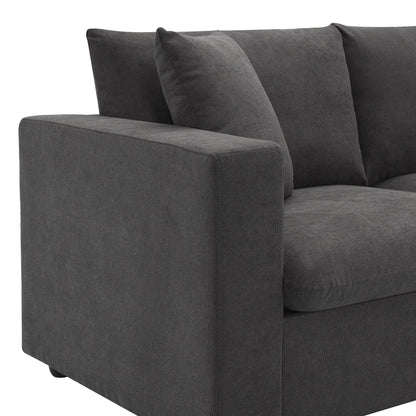 Sectional Sofa,L-Shaped Couch Set With 2 Free Pillows,4-Seat Polyester Fabric Couch Set With Convertible Ottoman