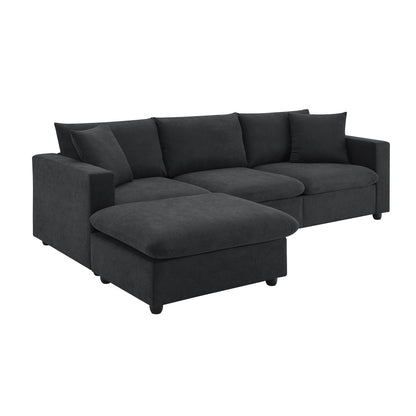 Sectional Sofa,L-Shaped Couch Set With 2 Free Pillows,4-Seat Polyester Fabric Couch Set With Convertible Ottoman
