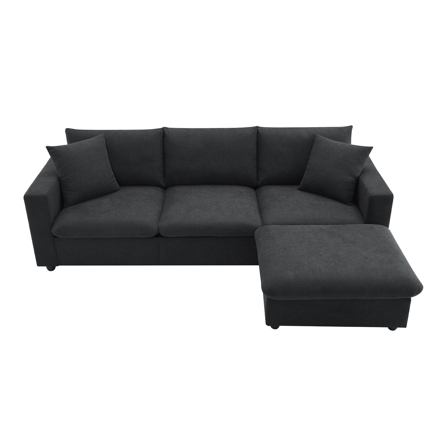 Sectional Sofa,L-Shaped Couch Set With 2 Free Pillows,4-Seat Polyester Fabric Couch Set With Convertible Ottoman