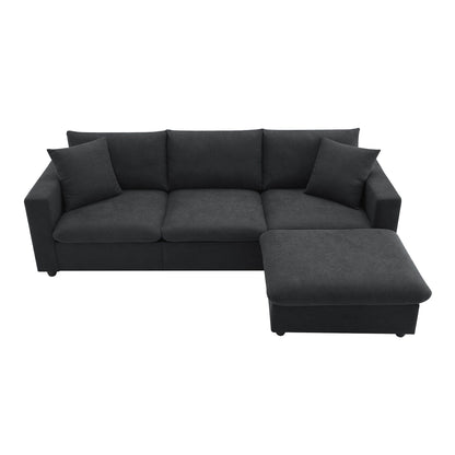Sectional Sofa,L-Shaped Couch Set With 2 Free Pillows,4-Seat Polyester Fabric Couch Set With Convertible Ottoman