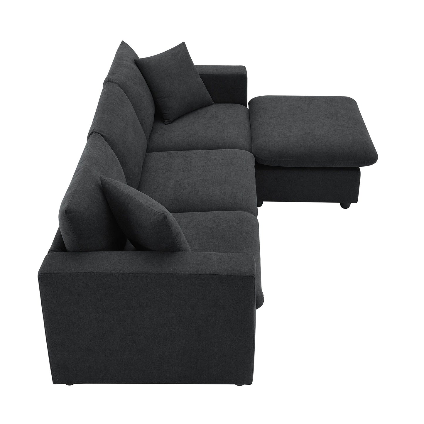 Sectional Sofa,L-Shaped Couch Set With 2 Free Pillows,4-Seat Polyester Fabric Couch Set With Convertible Ottoman