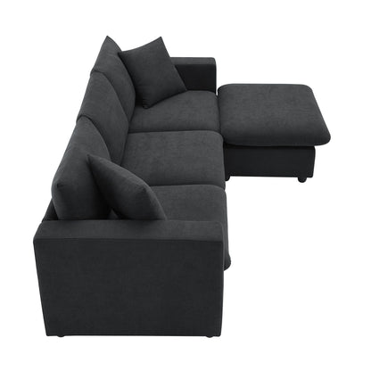 Sectional Sofa,L-Shaped Couch Set With 2 Free Pillows,4-Seat Polyester Fabric Couch Set With Convertible Ottoman