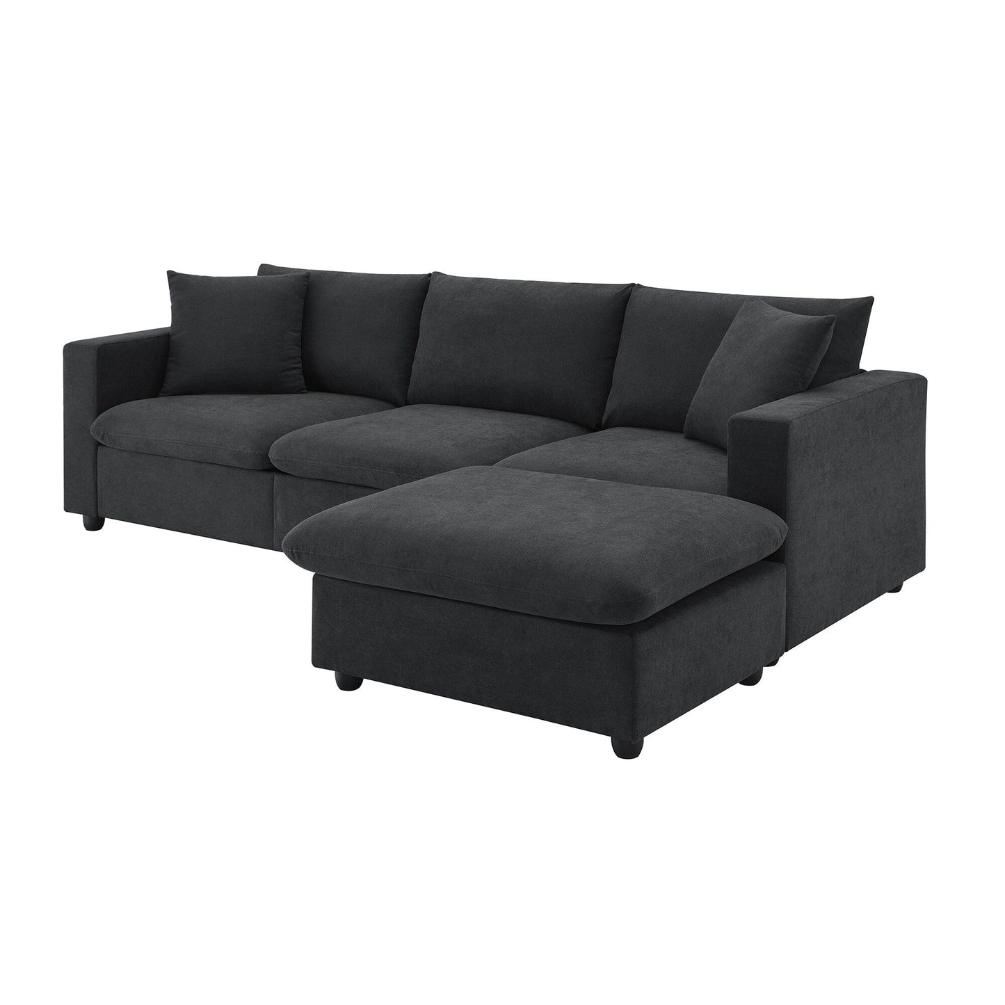 Sectional Sofa,L-Shaped Couch Set With 2 Free Pillows,4-Seat Polyester Fabric Couch Set With Convertible Ottoman