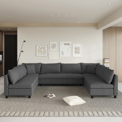 Sectional Sofa,Reversible U Shaped Chenille Couch Set,Free Combination,Oversized 8 Seat Convertible Sofa