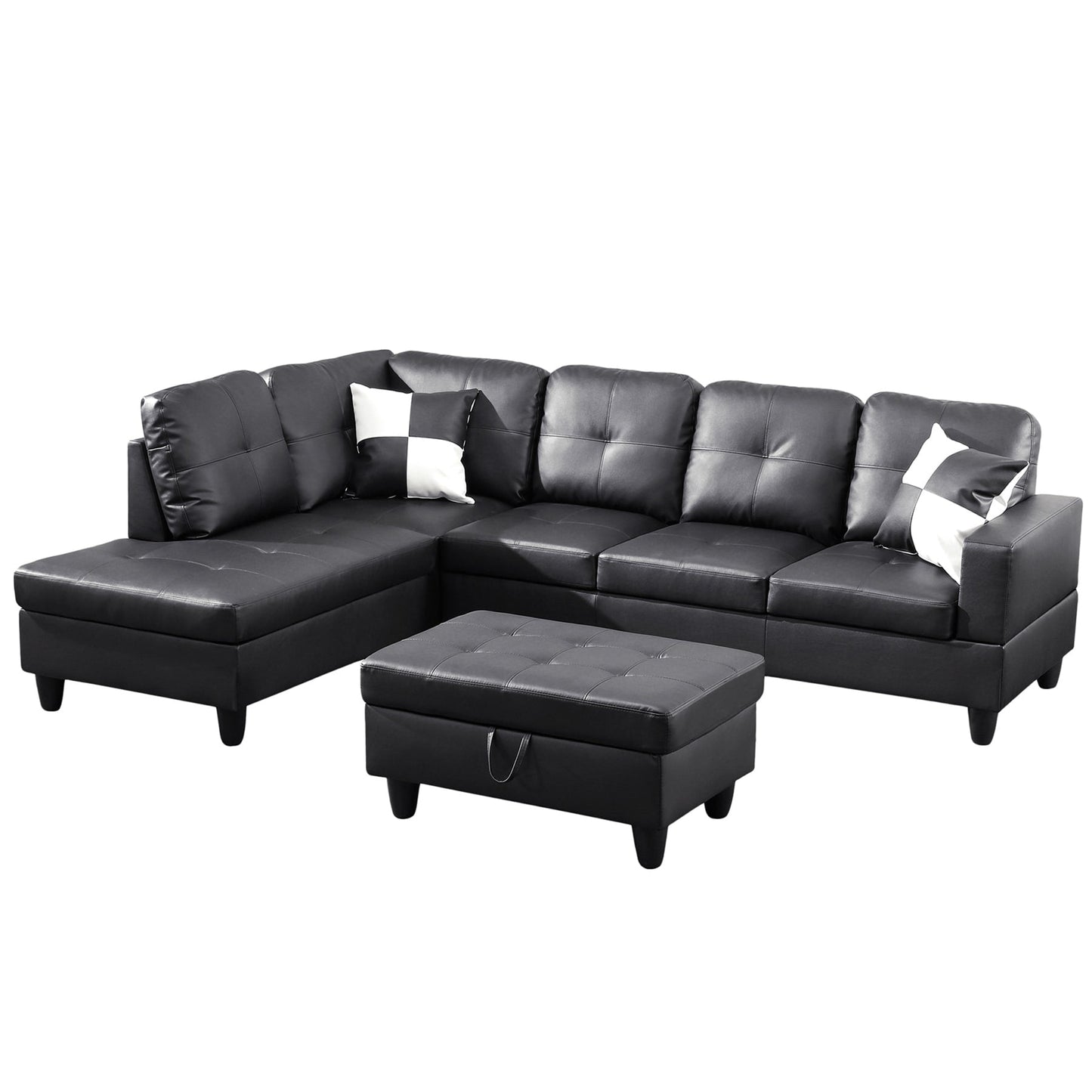 Semi PU Synthetic Leather 3-Piece Couch Living Room Sofa Set