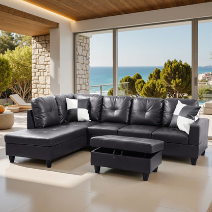 Semi PU Synthetic Leather 3-Piece Couch Living Room Sofa Set