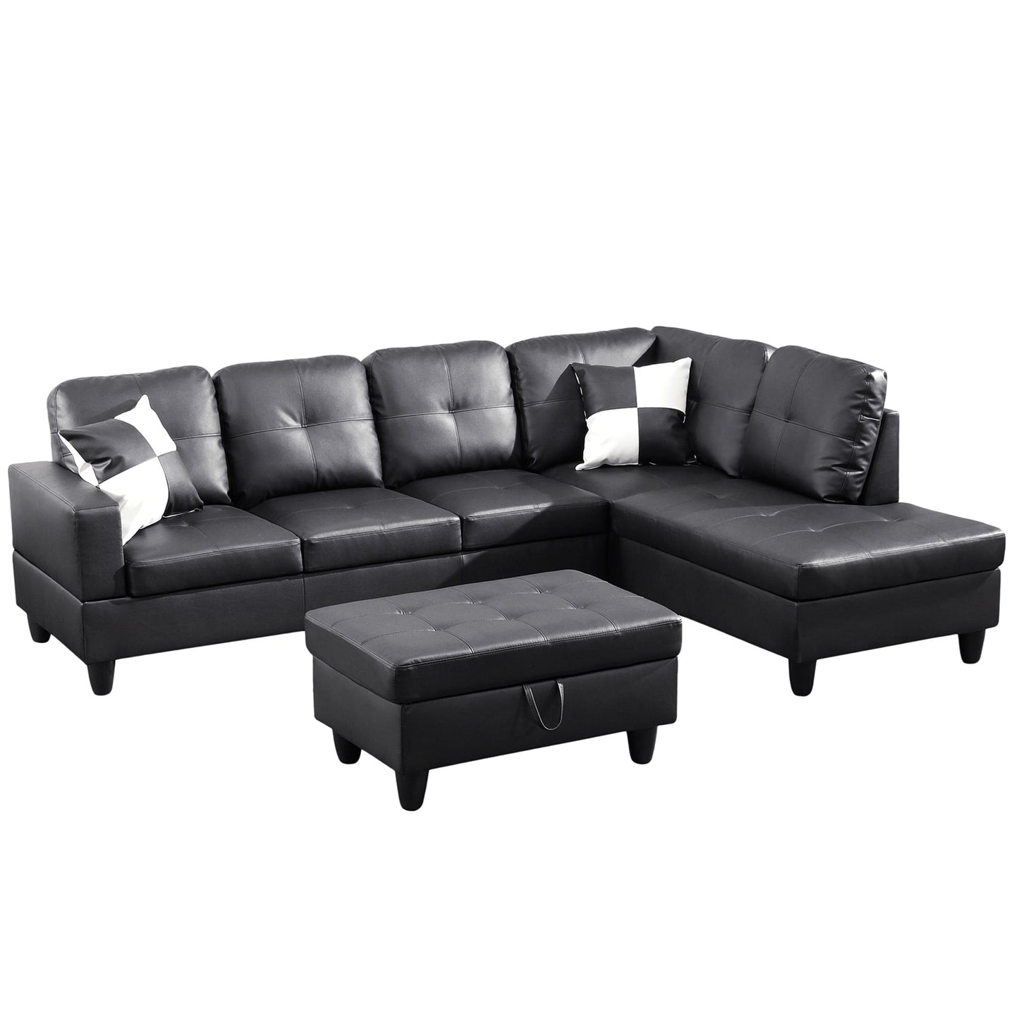 Semi PU Synthetic Leather 3-Piece Couch Living Room Sofa Set