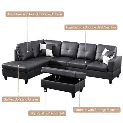 Semi PU Synthetic Leather 3-Piece Couch Living Room Sofa Set