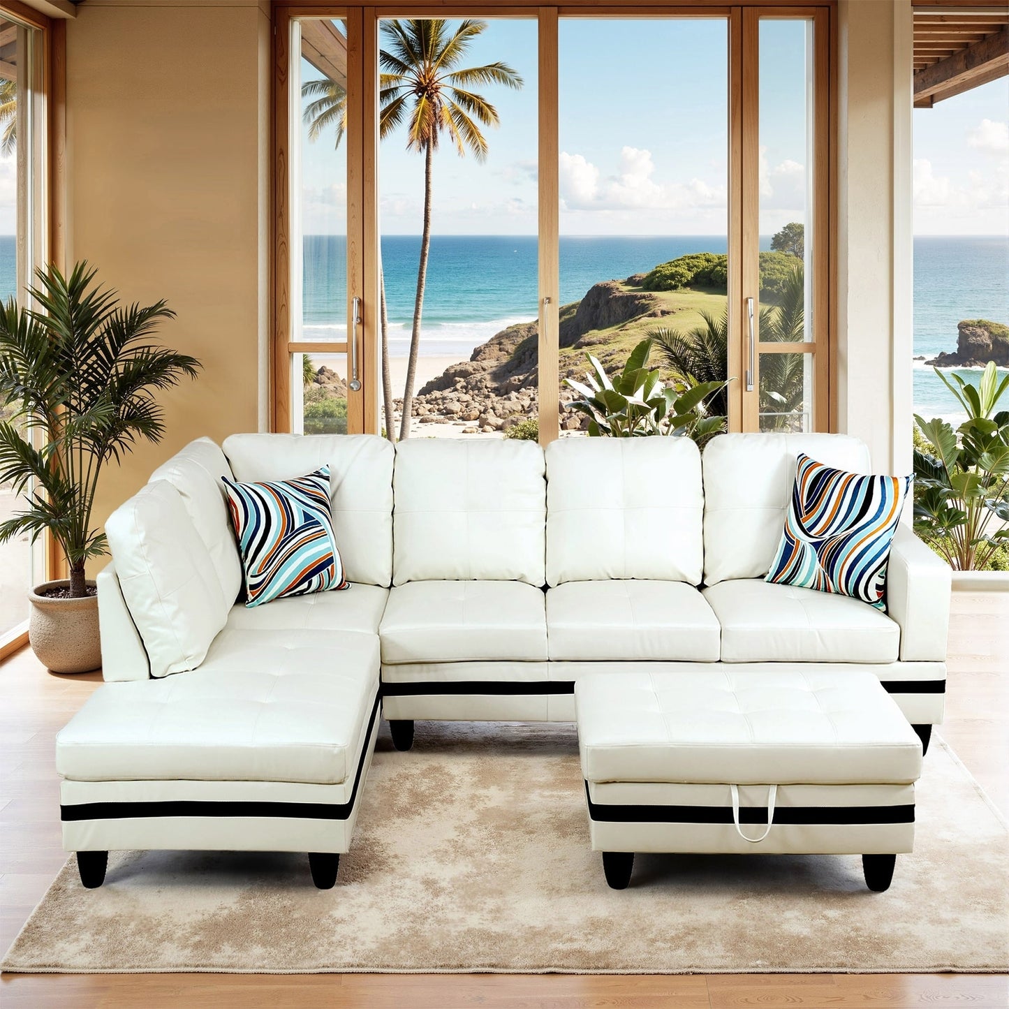 Semi PU Synthetic Leather 3-Piece Couch Living Room Sofa Set