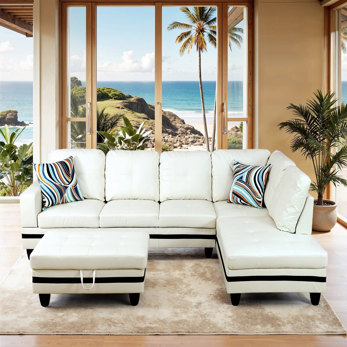 Semi PU Synthetic Leather 3-Piece Couch Living Room Sofa Set