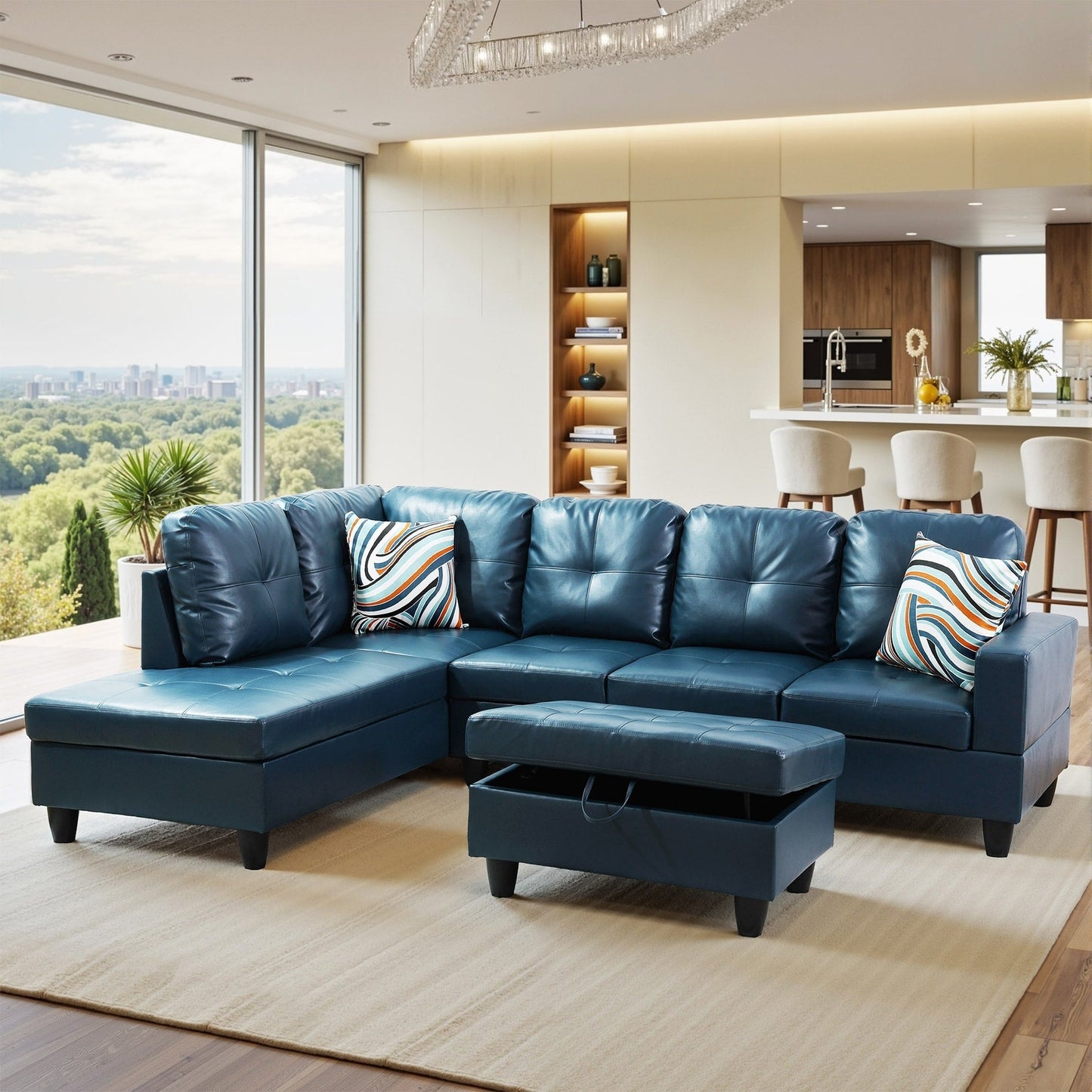 Semi PU Synthetic Leather 3-Piece Couch Living Room Sofa Set
