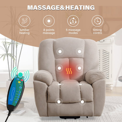 Senior-Friendly Electric Lift Recliner with Heat & 8-Point Massage, USB Charging, Side Storage Pockets, and Durable Upholstery