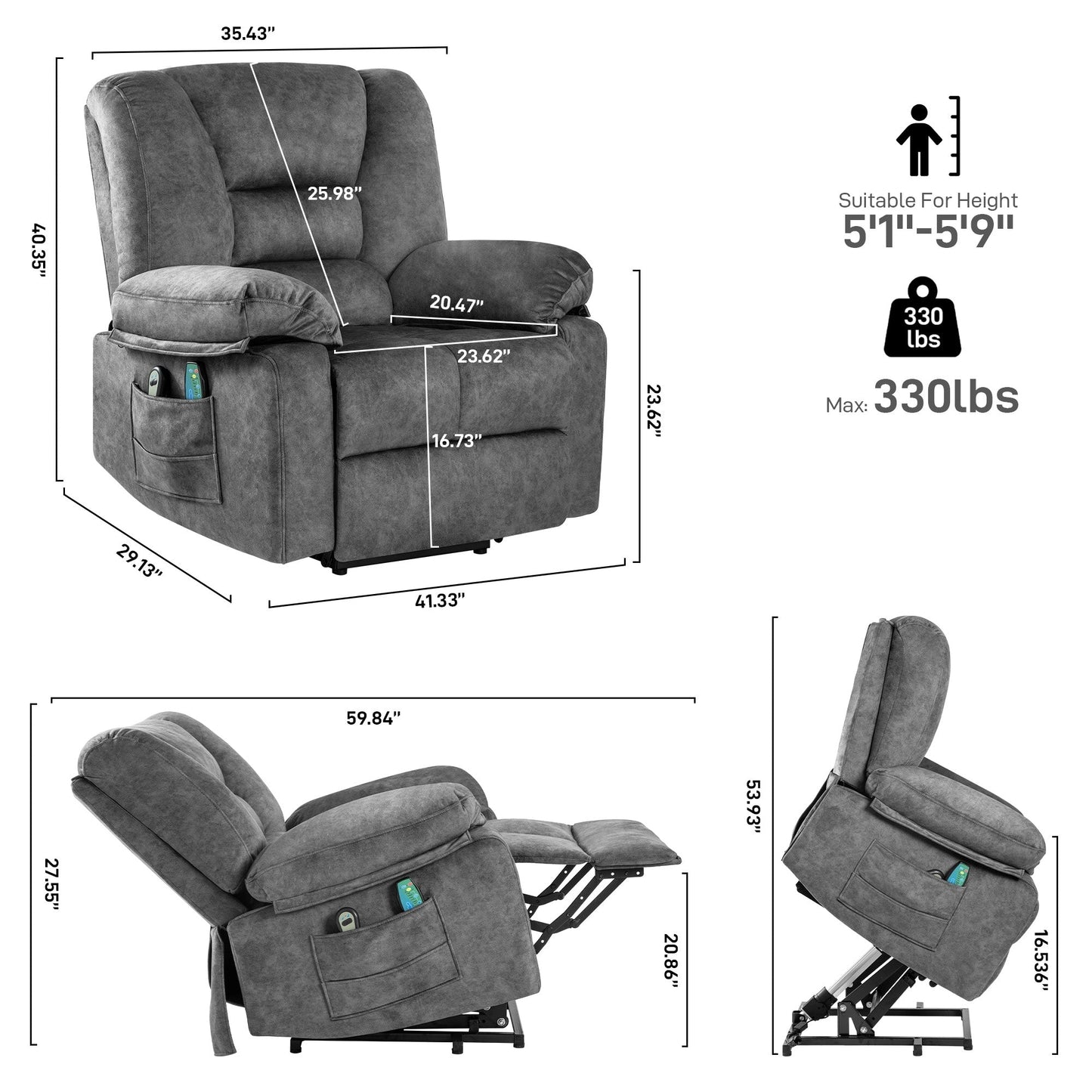Senior-Friendly Power Lift Recliner with Multi-Mode Massage, Lumbar Heat, Adjustable Positions, and Quick Assembly