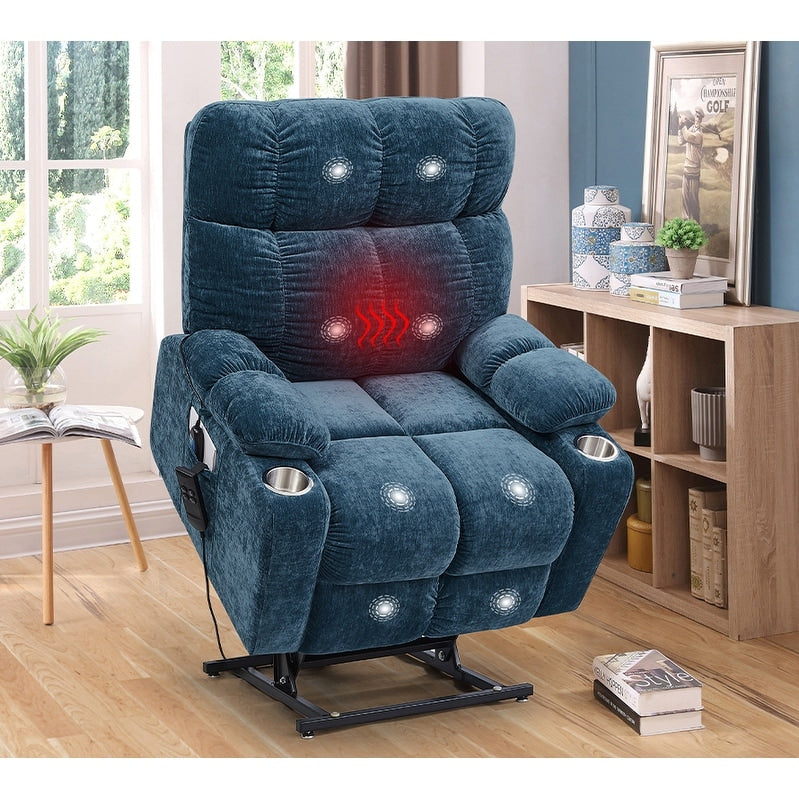 Senior Power Lift Recliner with Dual OKIN Motors, Infinite Recline, 8-Point Massage, and Separate Heating Control